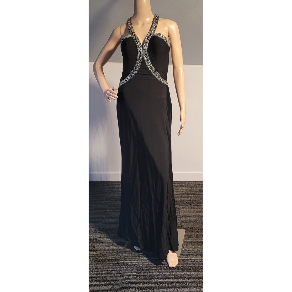 Ladies Black Elegant Dress With Side Zipper , Silver Beading Accents Size Small - Picture 2 of 15